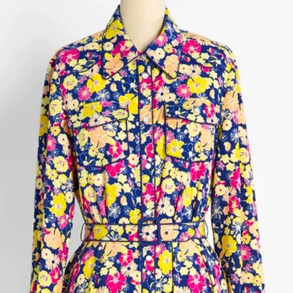 Modcloth Floral Groovy Meets Country Western Pearl Snap Shirt Dress Size‎ Large - Picture 2 of 16